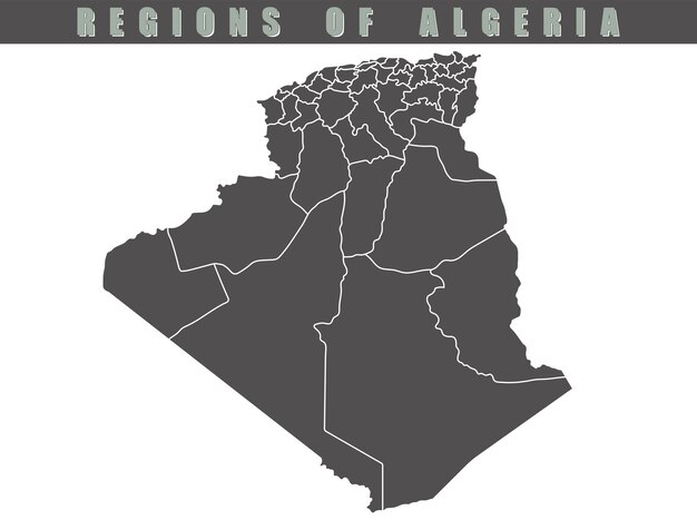 Mapa del país Argelia Mapa de Argelia en color gris Mapa vectorial gris detallado de Argalia por región