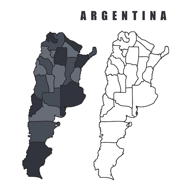 El mapa del país de Argentina es un conjunto de ilustraciones de contorno vectorial plano.