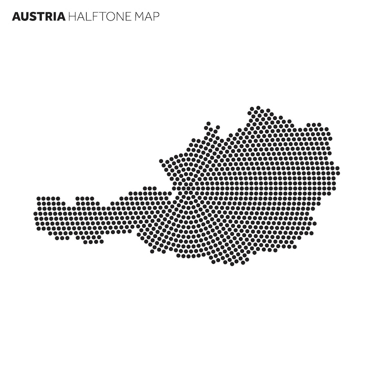 Vector mapa de país de austria hecho de un patrón de medios tonos radiales