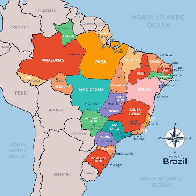 Mapa del país Brasil Concepto