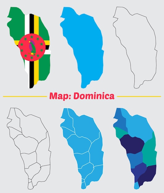 Mapa del país de Dominica conjunto de provincias internas fronteras marcadas Mapa simple de Dominica dibujo vectorial