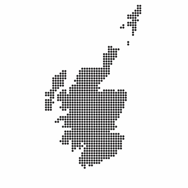 Mapa del país de Escocia hecho de un patrón de puntos de semitono abstracto