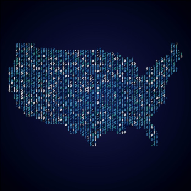 Mapa de país de estados unidos hecho de código binario digital