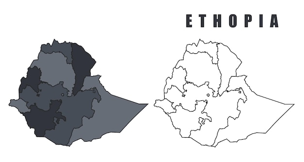 El mapa del país de Etiopía es un conjunto de ilustraciones de contorno vectorial plano.