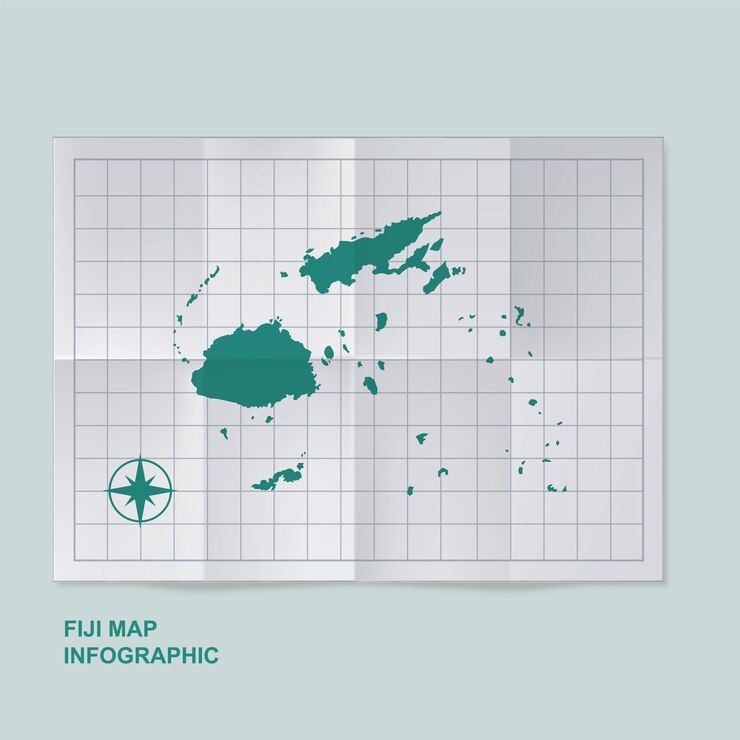 Vector mapa del país de fiji en papel de cuadrícula plegado