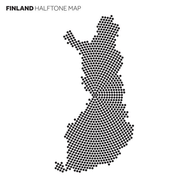 Mapa del país de Finlandia hecho con un patrón radial de semitonos