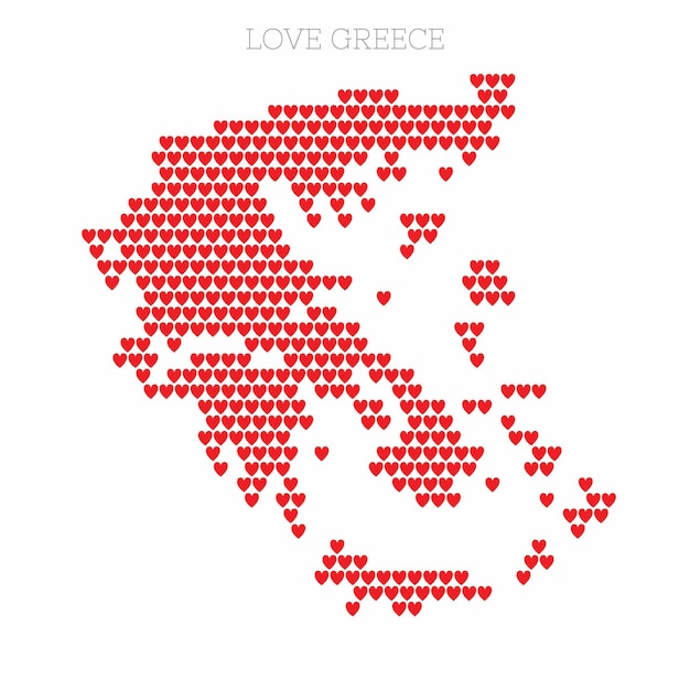 Vector mapa del país de grecia hecho con un patrón de semitono de corazón de amor