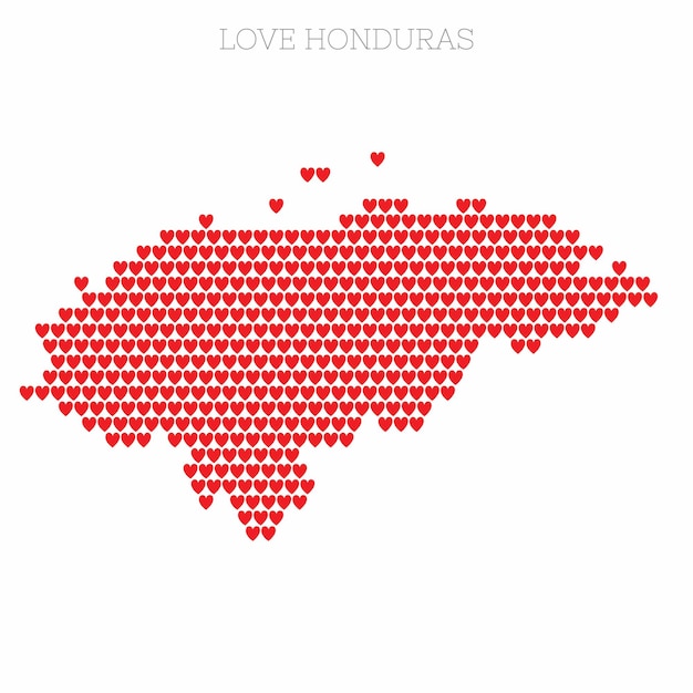 Mapa del país de Honduras hecho con un patrón de semitono de corazón de amor