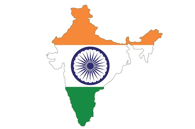 Mapa del país de la India y bandera en la ilustración vectorial de Asia