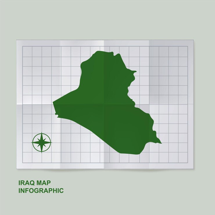 Vector mapa del país de irak en papel de cuadrícula plegado