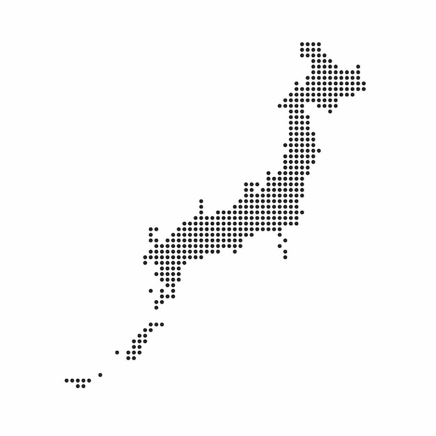 Mapa del país de japón hecho a partir de un patrón de puntos de semitono abstracto