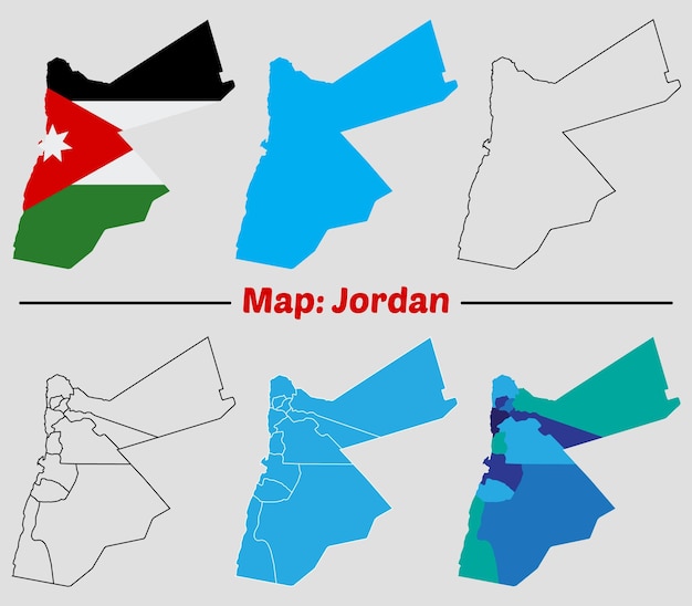 Mapa del país de Jordania establecido fronteras internas de las provincias marcadas Mapa simple de Jordania dibujo vectorial