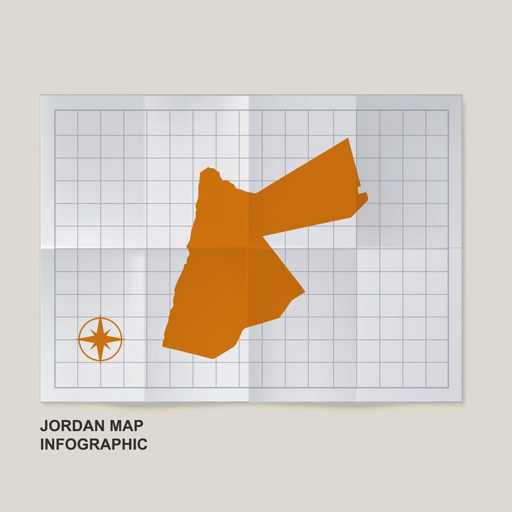 Vector mapa del país de jordania en papel de cuadrícula plegado