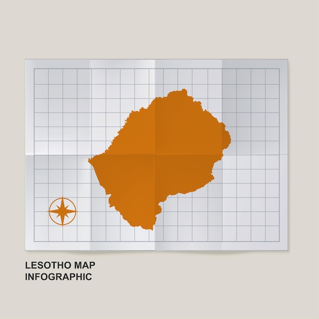 Vector mapa del país de lesotho en papel de cuadrícula plegado