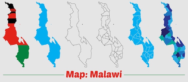 Mapa del país de Malawi establecido fronteras internas de las provincias marcadas Mapa simple de Malawi dibujo vectorial