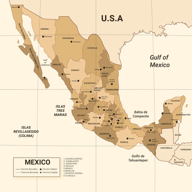 Vector mapa del país de méxico con la frontera circundante