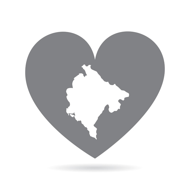 Vector mapa del país de montenegro dentro de un orgullo nacional de corazón de amor gris