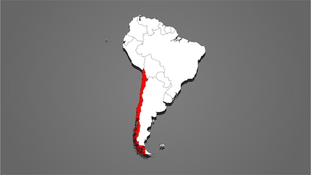 Mapa de país o nación de Chile resaltado en rojo en el vector de mapa del continente de América del Sur