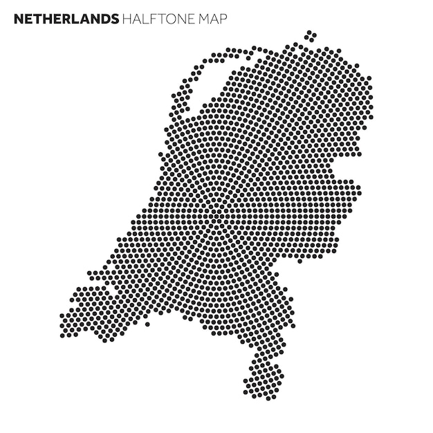 Mapa del país de los Países Bajos hecho con un patrón radial de semitonos