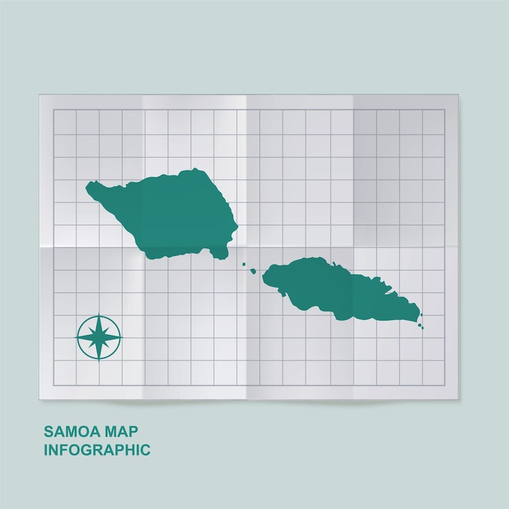 Vector mapa del país de samoa en papel de cuadrícula plegado