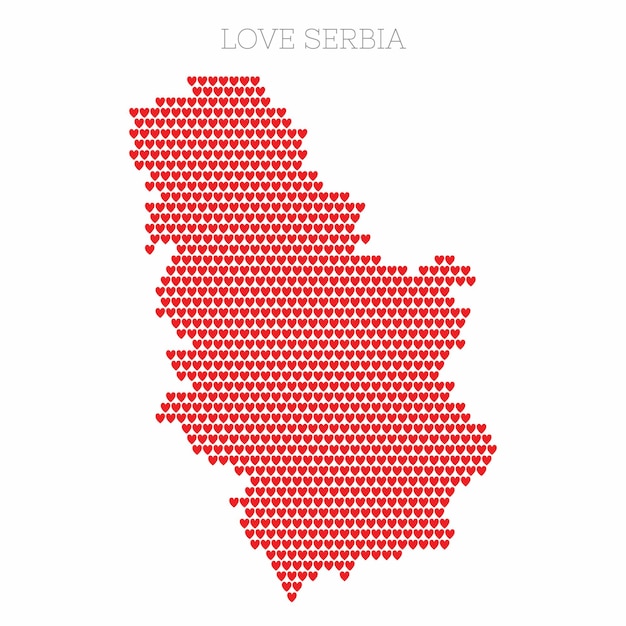 Mapa del país de Serbia hecho con un patrón de semitono de corazón de amor