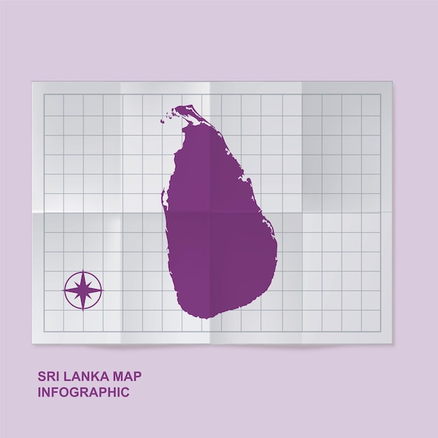 Mapa del país de Sri Lanka en papel de cuadrícula plegado