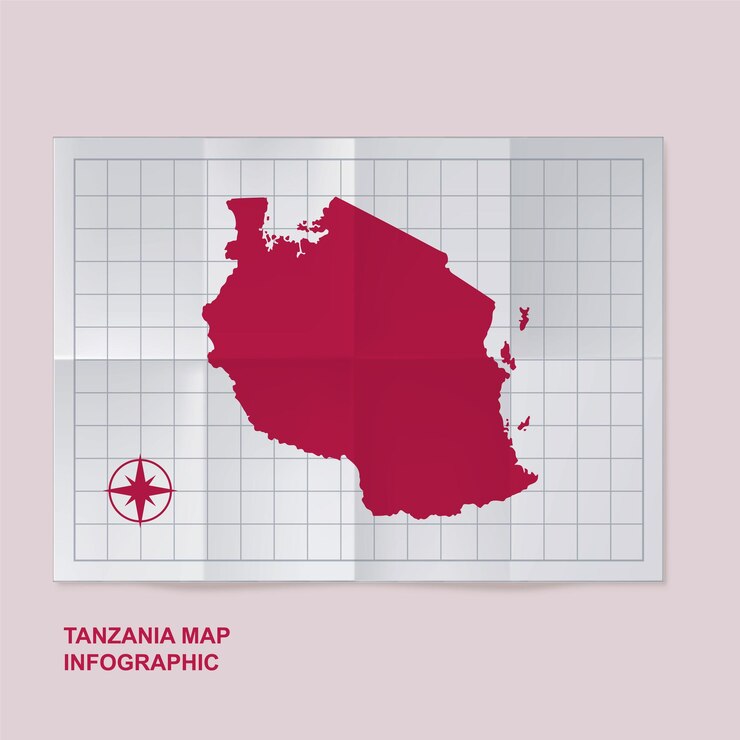 Vector mapa del país de tanzania en papel de cuadrícula plegado