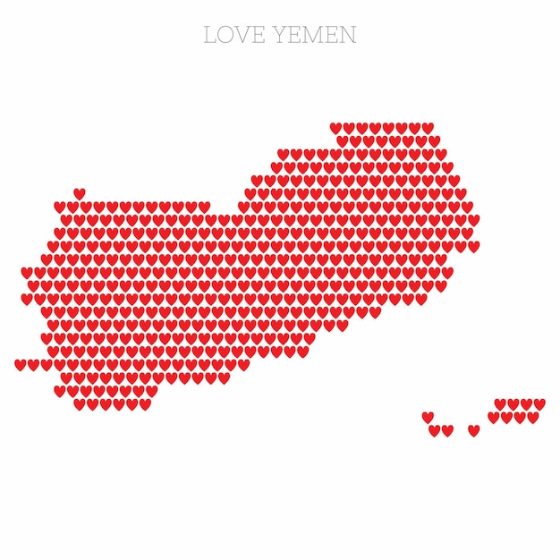 Mapa del país de yemen hecho con un patrón de semitono de corazón de amor