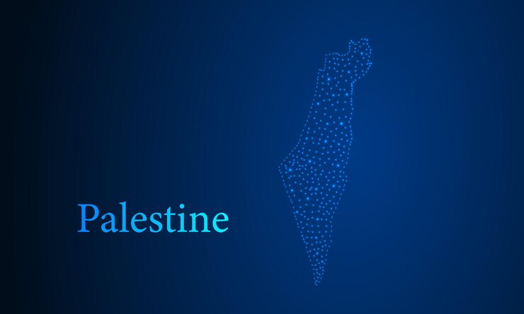 Mapa de Palestina con muchos puntos bajos de estilo digital futurista Contexto abstracto de tecnología azul