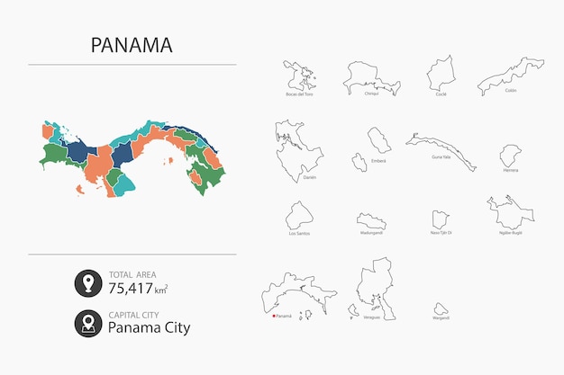 Mapa de Panamá con mapa detallado del país Elementos del mapa de ciudades áreas totales y capital