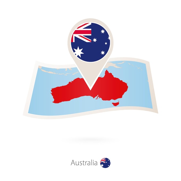 Mapa de papel doblado de Australia con pin de bandera de Australia