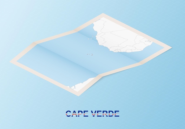 Vector mapa de papel doblado de cabo verde con los países vecinos en estilo isométrico.