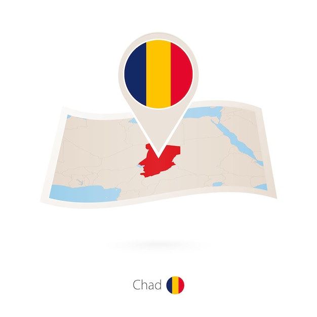 Mapa de papel doblado de Chad con pin de bandera de Chad