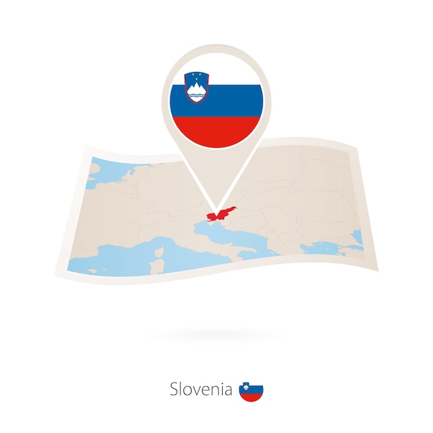 Mapa de papel doblado de Eslovenia con pin de bandera de Eslovenia