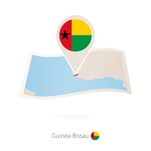 Mapa de papel doblado de GuineaBissau con pin de bandera de GuineaBissau