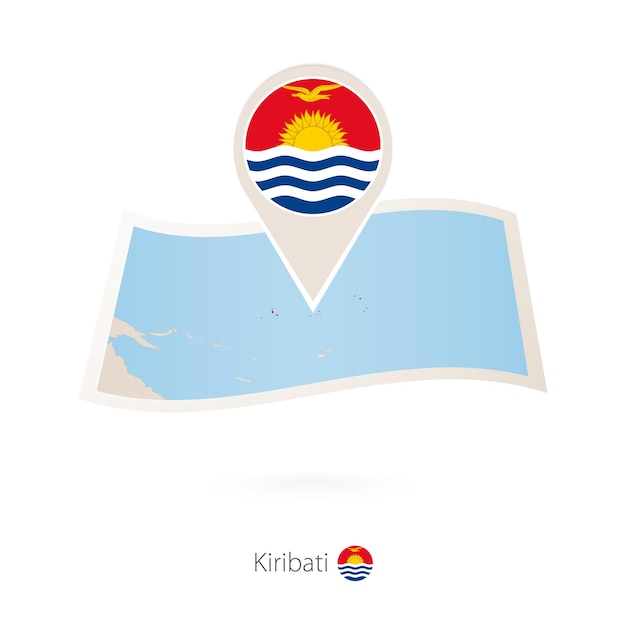 Mapa de papel doblado de Kiribati con pin de bandera de Kiribati