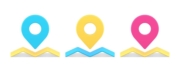 Mapa de papel pin cartografía puntero de ubicación distancia correcta comprobación de icono 3D conjunto vector realista