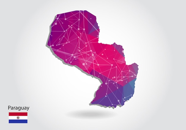 Mapa de Paraguay poligonal del vector. Diseño de baja poli. mapa de triángulos sobre fondo blanco. gráfico de degradado de estilo polivinílico bajo triangular arrugado geométrico, puntos de línea, diseño de interfaz de usuario.