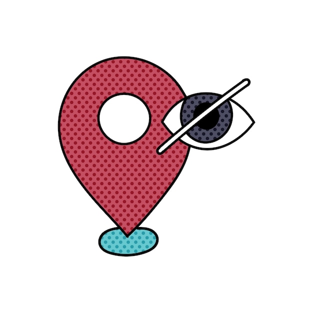 mapa pin área restringida medio tono dibujado a mano ilustración vectorial de color
