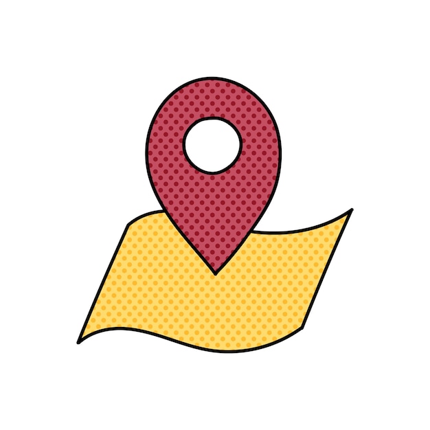 mapa pin en papel ilustración vectorial de color dibujada a mano en medio tono