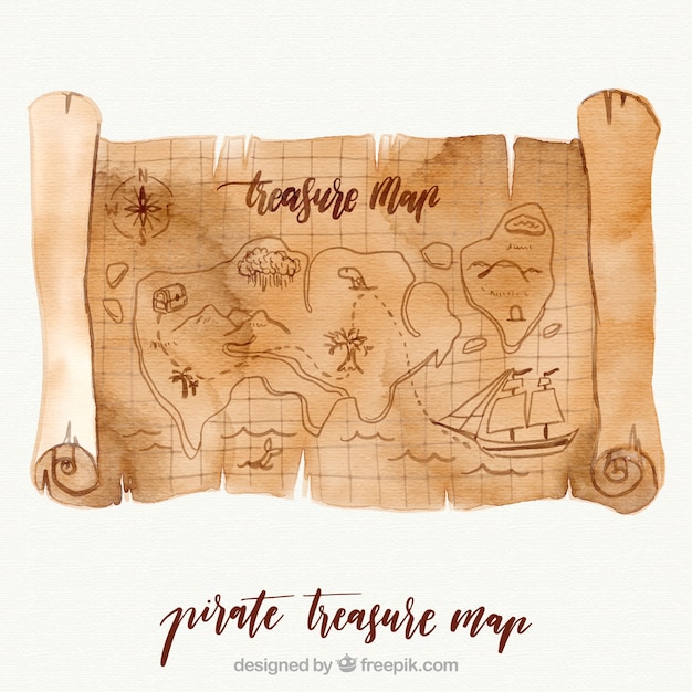Mapa pirata de tesoro de acuarela