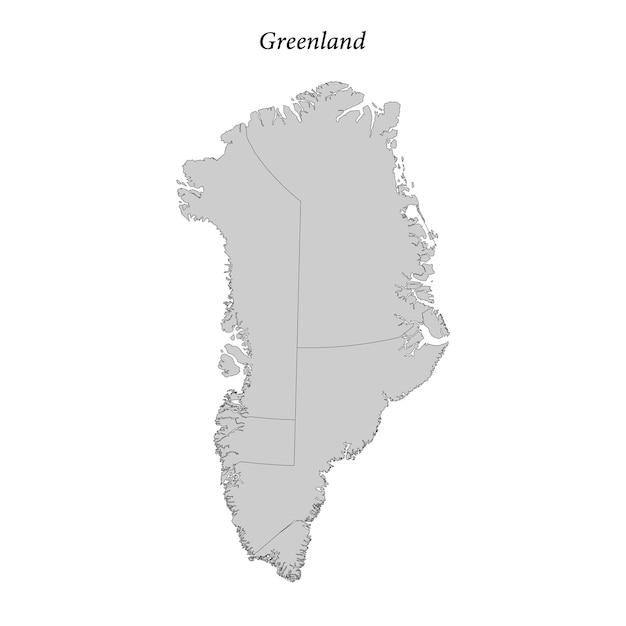 Mapa plano simple de Groenlandia con fronteras de los distritos