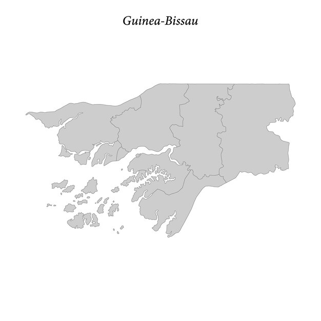 Mapa plano simple de Guinea-Bissau con límites de los distritos