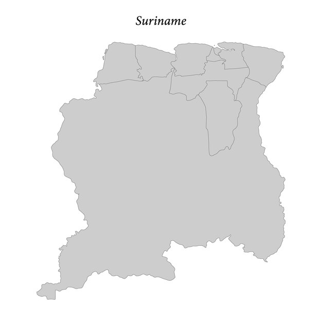 Mapa plano simple de Suriname con límites de los distritos