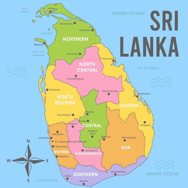 Vector mapa plano de sri lanka con línea de borde