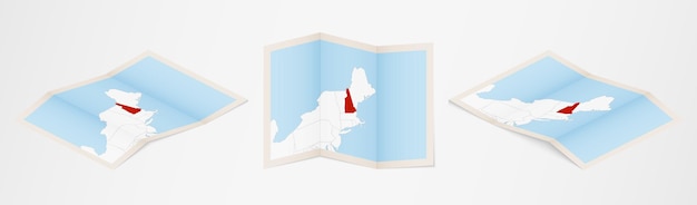 Mapa plegado de new hampshire en tres versiones diferentes.