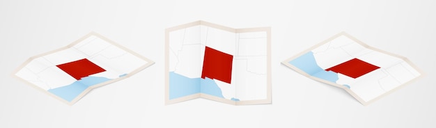 Mapa plegado de Nuevo México en tres versiones diferentes.