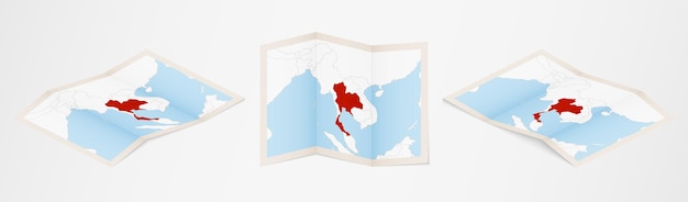 Mapa plegado de tailandia en tres versiones diferentes.