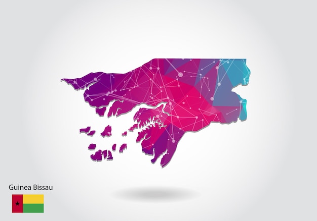 Mapa poligonal de guinea bissau del vector. diseño de baja poli. mapa de triángulos sobre fondo blanco. gráfico de degradado de estilo polivinílico bajo triangular arrugado geométrico, puntos de línea, diseño de interfaz de usuario.