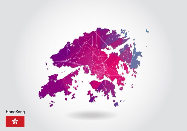 Mapa poligonal de hong kong del vector. diseño de baja poli. mapa de triángulos sobre fondo blanco. gráfico de degradado de estilo polivinílico bajo triangular arrugado geométrico, puntos de línea, diseño de interfaz de usuario.